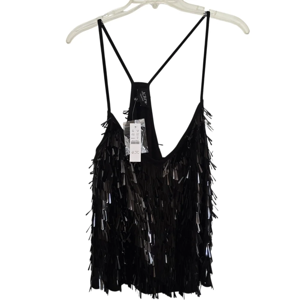 NWT J. Crew Black Sequin Fringe Tank Top